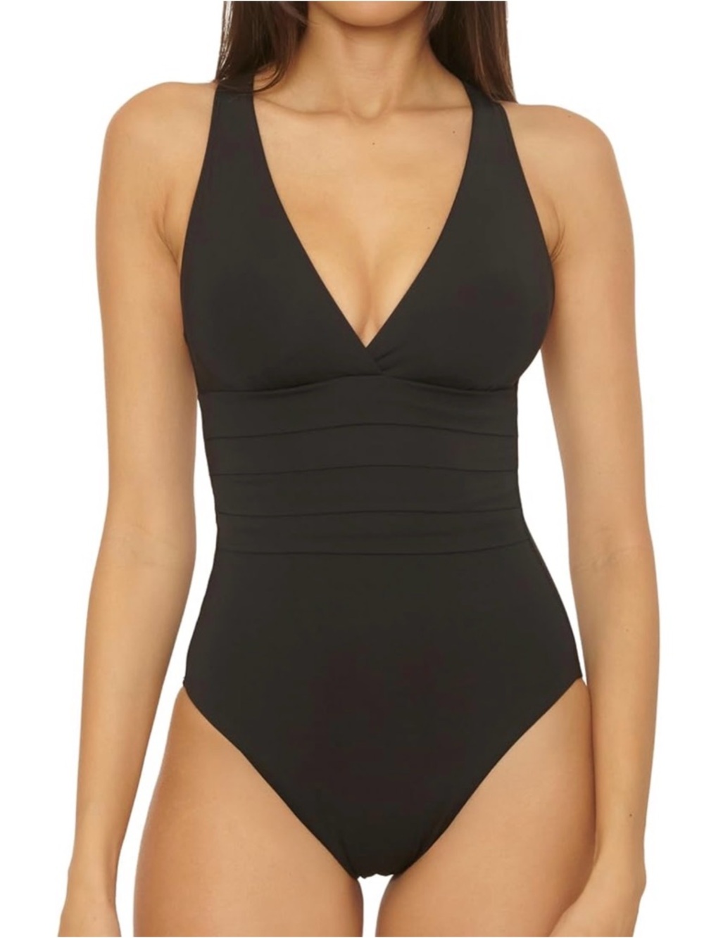 Classic Black V-Neck One-Piece Swimsuit